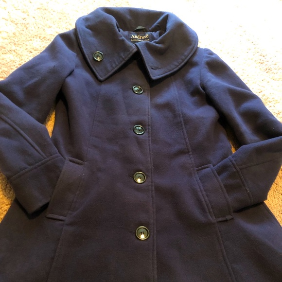Navy blue wool lined coat - Picture 2 of 12